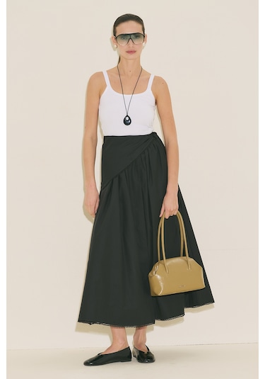 Manuka Önü Düğmeli Poplin Etek Siyah Ss26etk00001-01 Siyah