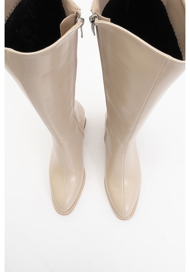 Paradis Bej Cilt Kadın Kalın Topuklu Çizme Bej Cilt