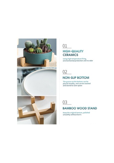 Jeehugo Küçük Gri Mat Seramik Su Bitkisi Saksısı - Ahşap Tabanlı, Deliksiz, Sukulent Ve Hidroponik Bitkiler İçin