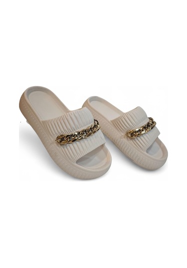 Fiyra 3011 Bej Zincirli Önü Açık Havuz Plaj Günlük Bayan Terlik Bej