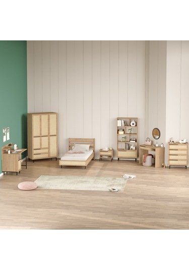 Robin Home Lidya Genç Odası Takımı 7'li Set Sepet-uv Baskı Jüt Kahverengi
