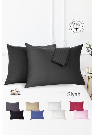 Çizgili Saten 2'li Yastık Kılıfı Siyah