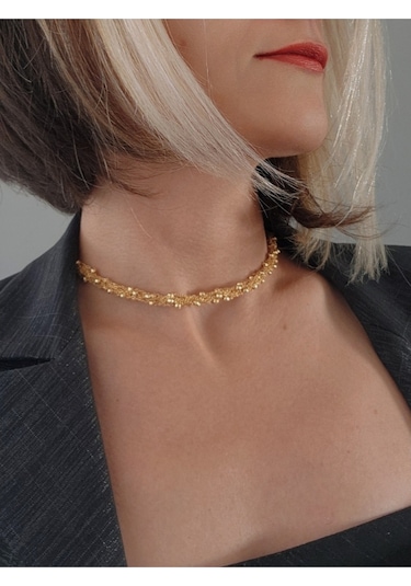 Top Zincir Model Örme Çelik Zincir Uzun Konsept Altın Kaplama Gold Renk Kolye