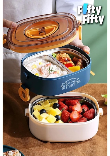 Vagonlife 1200 Ml İki Kat Üç Bölme Paslanmaz Çelik Bento Lunch Box fflbox50251