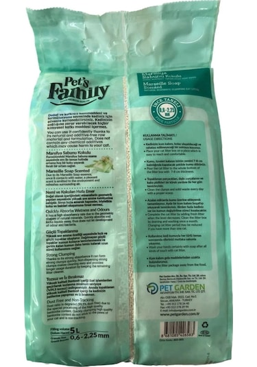 Pet's Family Marsilya Sabun Kokulu Topaklaşan İnce Bentonit Kedi Kumu 5 L