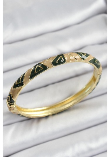 Mineli Pirinç Kahverengi Siyah Geometrik Desenli Kadın Kelepçe Çok Renkli