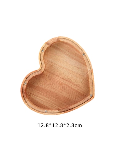 Dolıty Ahşap Kumbara Para Bankası Kalp Şekilli Bozuk Kutusu 12,8cmx12,8cmx2,8cm