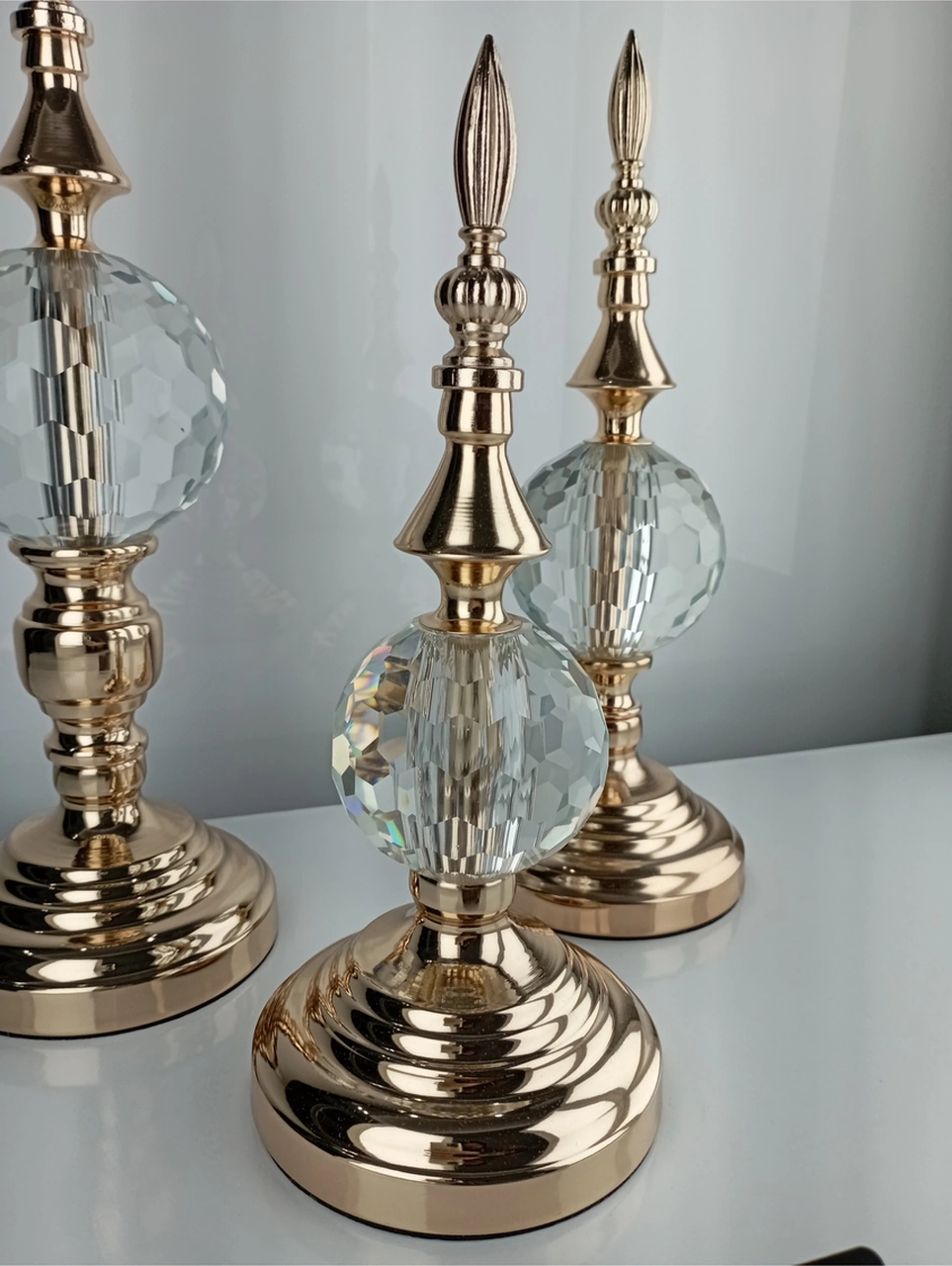 Alm-krşk-gld Kristal 3lü Metal Dekoratif Obje Biblo Süs Eşya Salon Aksesuar Tv Sehpa Masa Konsol Ofis Salon Dekor