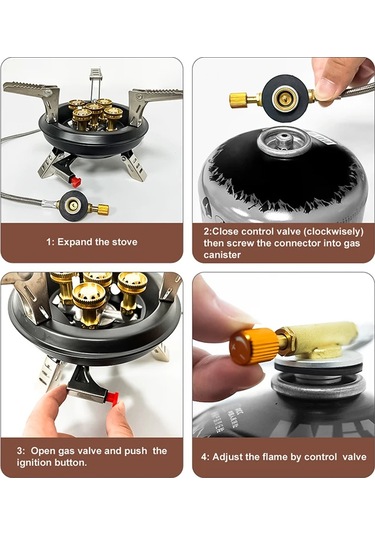 Zilinn Brs-201a Taşınabilir Kamp Gaz Sobası 16000w Yüksek Basınçlı Propan Bütan Gaz Brülörü Piezo Ateşlemeli Açık Acil Durum Sobası Siyah