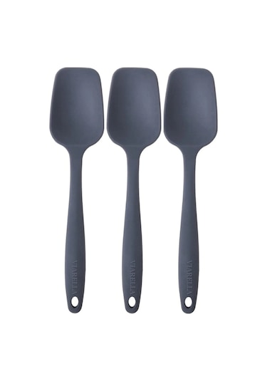 Silikon Kaşık Spatula Seti 6lı Yanmaz Yapışmaz Çizmez Gri 27cm