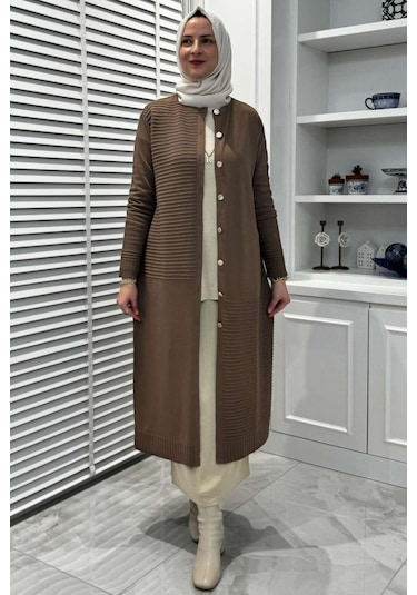 Manolya Sütlü Kahve Triko Hırka Çok Renkli