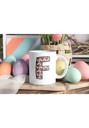 F Harfi Aşk Temalı Kupa - Kalp Desenli Kişiye Özel Romantik Sevgililer Günü Kahve Kupası Beyaz
