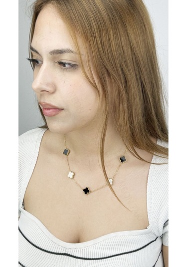 Van, Paslanmaz Çelik Kolye 27, Zincir Altın Renk, Figür Siyah Ve Beyaz Renk Altın