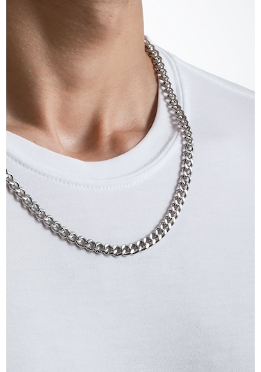 Örgü Model Çelik Erkek Kolye Gri