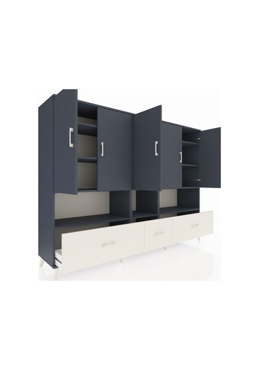 Hyperion Dolap 12 Raflı 3 Çekmeceli 5 Kapaklı 220x44x163 Antrasit Antrasit-antrasit/aytaşı