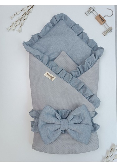 Pike Bebek Battaniyesi Kundağı %100 Pamuklu Çıkarılabilen İç Elyaf Yenidoğan Hastane Çıkışı Mavi