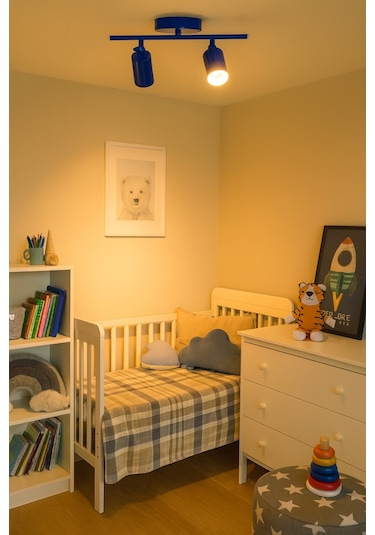 Spoti 2'li Mavi Renk Gün Işığı Modern Tasarım Cafe - Mutfak - Banyo Spot Ledli Sıralı Avize Mavi