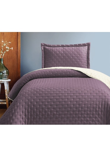 Washed Soft Çift Renkli Tek Kişilik Yatak Örtüsü Seti Mürdüm-krem