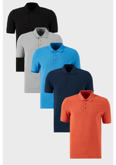 Buratti Pamuklu Regular Fit Düğmeli Polo Yaka 5'Li Paket Erkek T Shirt 5902127S5 Koyu Mavi-Kül-Indigo-Siyah-Tarçın