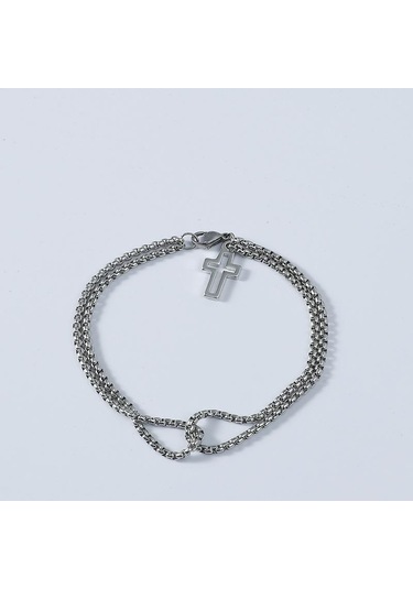 Moda Çapraz Hollow Çift Zincir Çapraz Titanyum Çelik Erkek Bileklik Çift Katmanlı Kişiselleştirilmiş Bilezik Gümüş