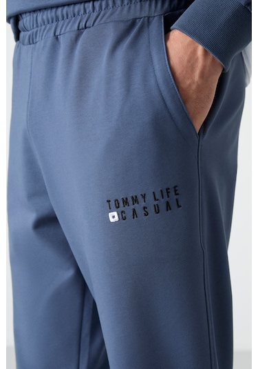 Tommy Life Petrol Casual O Yaka Lastik Paça Pamuklu Erkek Oversize Eşofman Takımı - 85120 Petrol