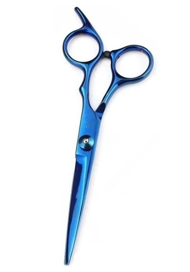 Mavi Düz Uçlu Saç Kesim Makası 6 İnç Ayarlanabilir Vidalı