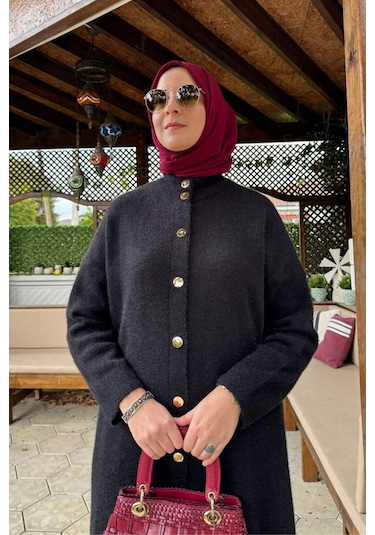 Rabia Şamlı Yakut Angora Triko Kap Siyah Çok Renkli
