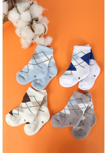 Pamuklu 6'lı Yenidoğan Bebek Kışlık Havlu Çorap Çok Renkli