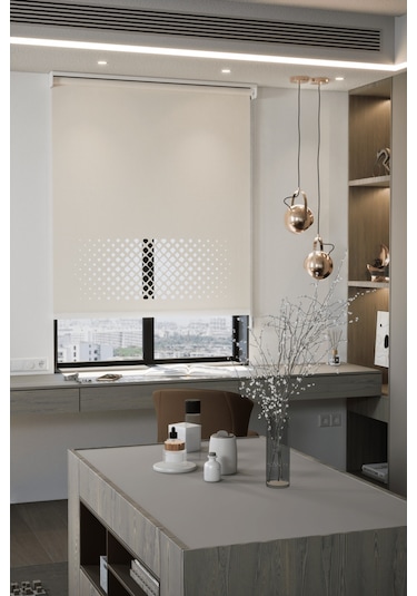 Lazer Kesim Mat Stor Perde, Lazer Kesimli Modern Serisi, M-2002 Ekru Renk Ekru