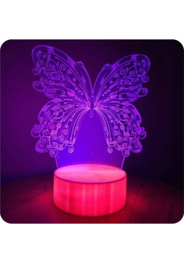 Kelebek Figürlü 3d Led Gece Lambası Rgb Renk Değiştiren Dekorat