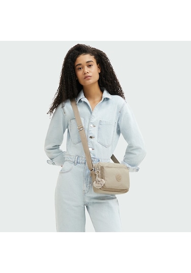 Kıplıng Abanu M Orta Boy Omuz Çantası Bej Sıgn Beıge Emb Bej