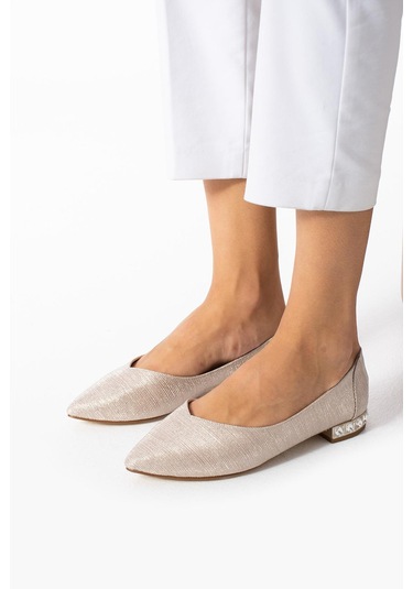 Kadın Altın Topuk Taş Detaylı Babet Altın