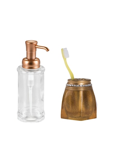 SIVI SABUNLUK VE DİŞ FIRÇALIK 2 Lİ BANYO SETİ Altın - Şeffaf