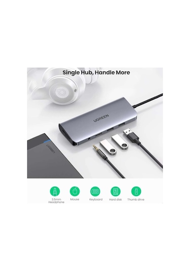 Ugreen Type-C to USB 3.0 HDMI VGA RJ45 TF SD 3.5MM Aux PD Dönüştürücü Adaptör