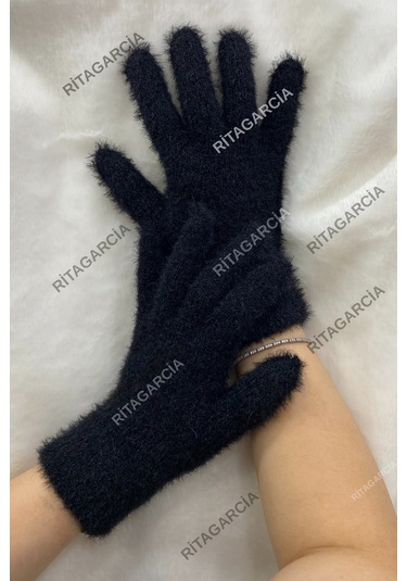 Peluş Uzun Eldiven Siyah