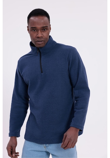 Freemen Erkek Fit Dik Yaka Yarım Fermuarlı Sweatshirt Polar Lacivert