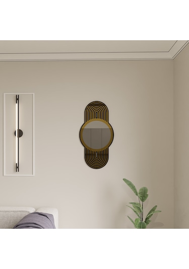 Dekoratif Lüks Pleksi Aynalı Ahşap Duvar Süsü Siyah - Gold