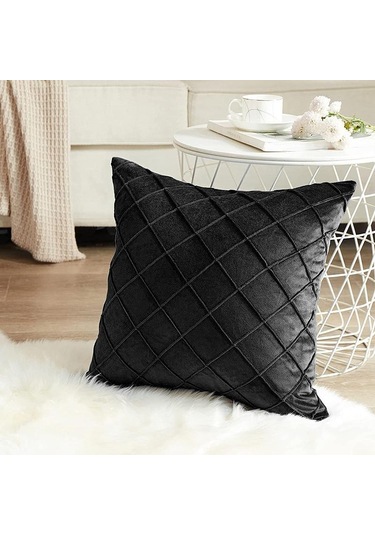 Siyah Yenı Kadife Kareli Katı Minder Örtüsü Tartan Yastık Kılıfı 40cm/45cm/50cm/55cm/60cm