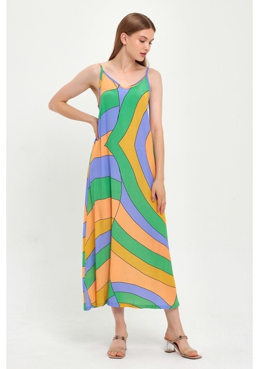 Askılı V Yaka Elbise B23-00150 sarı