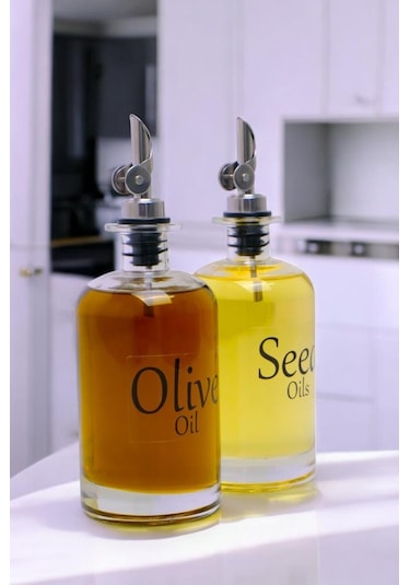 Digithome Vetro 500 Ml Kare Şeffaf Etiketli 2'li Zeytinyağı Ve Sıvıyağ Şişesi Yağdanlık So-302 Şeffaf