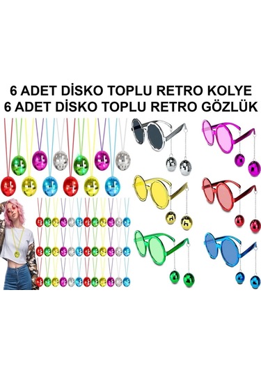 Nessiworld 12 Parça Renkli Disko Toplu Retro Parti Seti 6 Kolye + 6 Gözlük Diğer