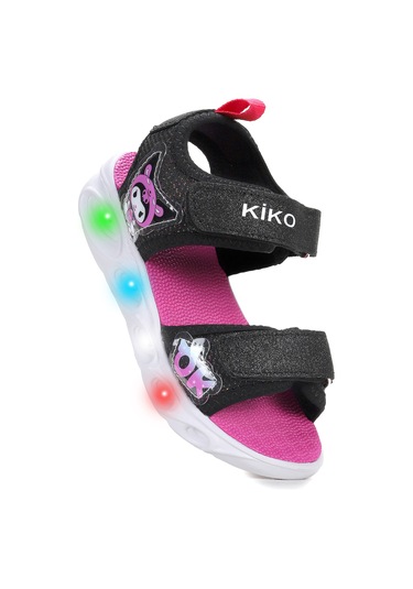 Kuruza Günlük Işıklı Cırtlı Kız Çocuk Sandalet Ayakkabı Siyah