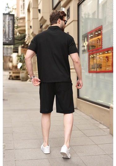 Siyah Polo Yaka T-shirt Şort Takım E7363