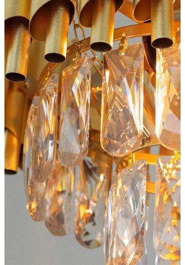 Palmira 75x35 Cm'lik 3 Katlı Prizma Kesim Kristal Taşlı Lüks Avize 6'lı - Sarı-yaldız Sarı Yaldız