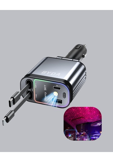 Araç Şarj Adaptörü 66w Pd Qc Hızlı Şarjlı Ve Çekilebilir Kablolu