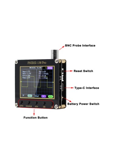 Mufunye Fnırsı 138pro El Tipi Dijital Osiloskop - 2.4" Ekran, Tek Tuşlu Otomatik Ayar, Pwm Kare Dalga Çıkışı, Üç Tetik Modu Pil Yok