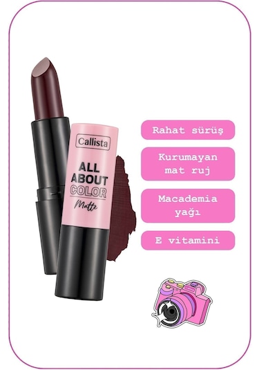 Callista All About Color Matte Lipstick Nemlendirici Mat Ruj - 510 Midnight Mulberry - Bordo