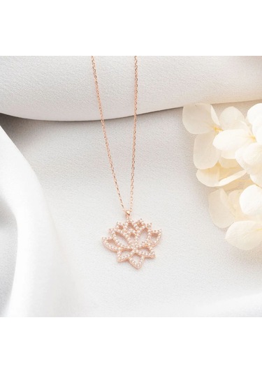 Vaoov 925 Ayar Gümüş Taşlı Lotus Kolye Rose