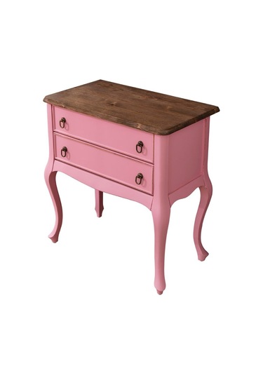 Roys Ahşap P3540 Pembe Üstü Ceviz Eskitme Çift Çekmeceli  Komodin