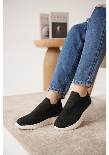 Marvin Günlük Ortopedik Kadın Sneaker Spor Ayakkabı Siyah-beyaz